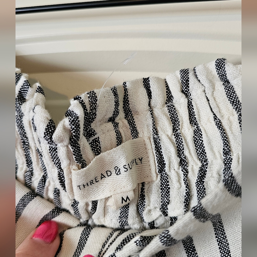 Thread & Supply Striped Paperbag Waist Shorts, Size M - Picture 2 of 3